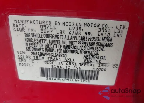 2012 Nissan Sentra 2.0 Sr from USA, damaged, VIN 3N1AB6AP9CL649240